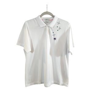 Vintage Wimbledon Embroidered Short Sleeve Polo Shirt in White Tennis Women's L